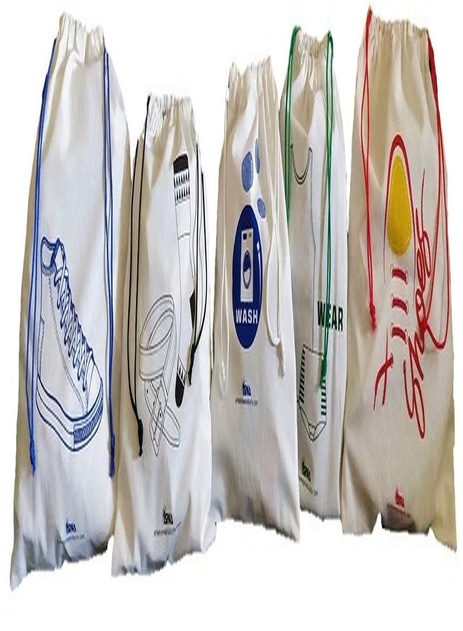 Arka Home Products مجموعة حقائب مستلزمات السفر للأطفال من أركا هوم برودكتس - حقائب الغسيل والملابس والجوارب/الأحزمة والأحذية (قطن 100%) (مجموعة من 5 قطع) - Image 1